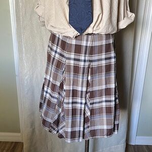 Classic Brown and Navy Blue Plaid A-Line Women's Skirt